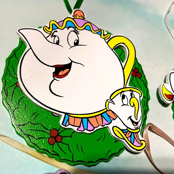 DISNEY’S BEAUTY & THE BEAST VTG 90s KURT ADLER WOODEN HANDCRAFTED XMAS ORNAMENTS - Picture 5 of 16